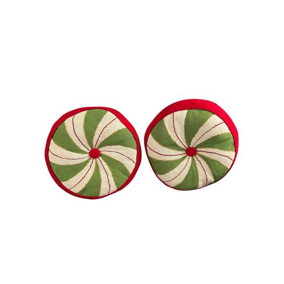 (2) Christopher Radko Peppermint Candy Throw Pillows Needlepoint XMAS Holiday